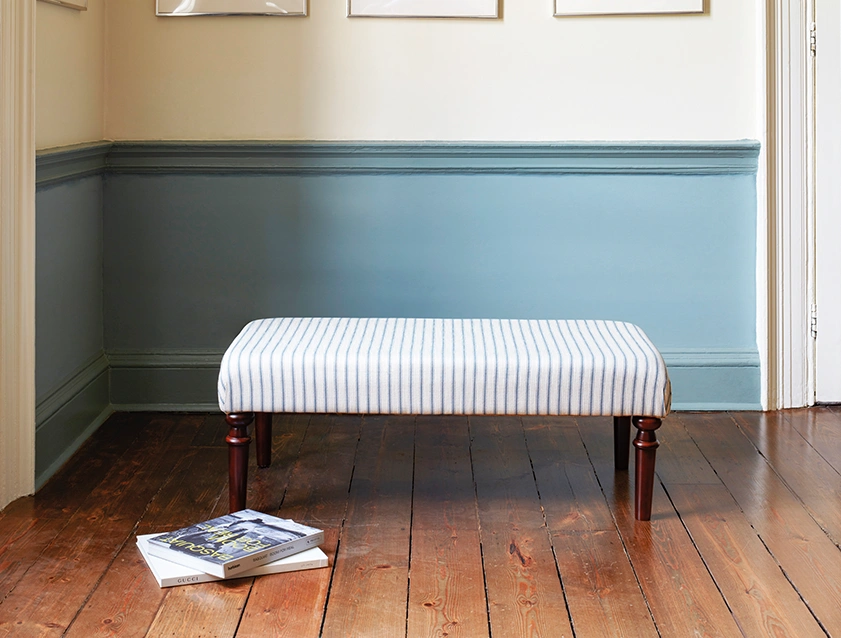 Pentlow Footstool in Cloth 18 Ticking Indigo